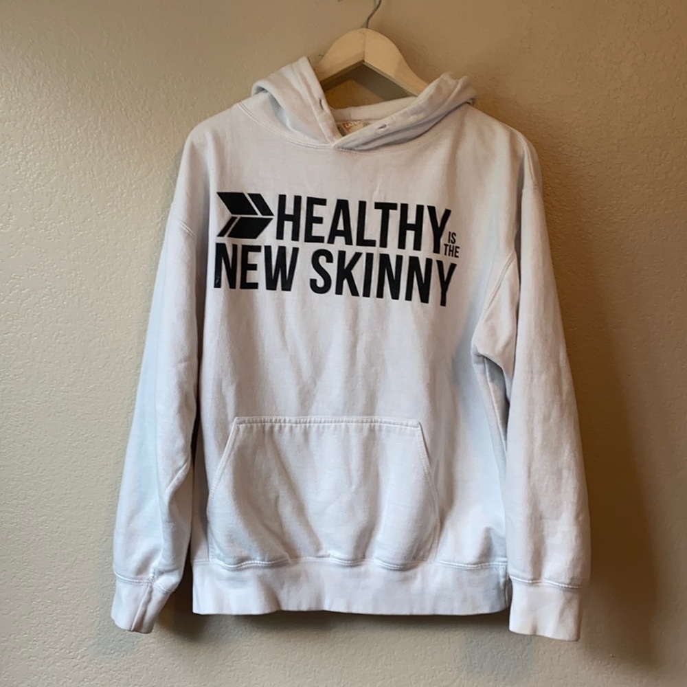 Healthy is the New Skinny White Hoodie sz L - Picture 2 of 8